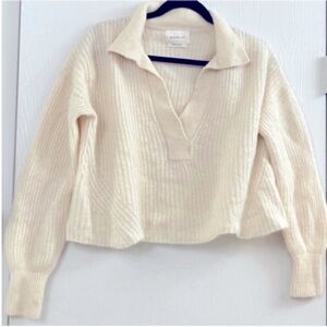 Eleven Six Merino Wool Alpaca Cream V-Neck Sweater M/L